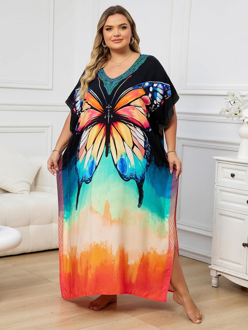 IMAGEKOPE Kaftan Dresses for Women Plus Size Bathing Suit Cover up Caftan Maxi Beach Dresses - Image 2